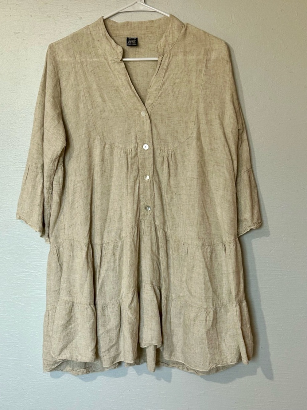 Zury free size linen blend flowy boho dress beige